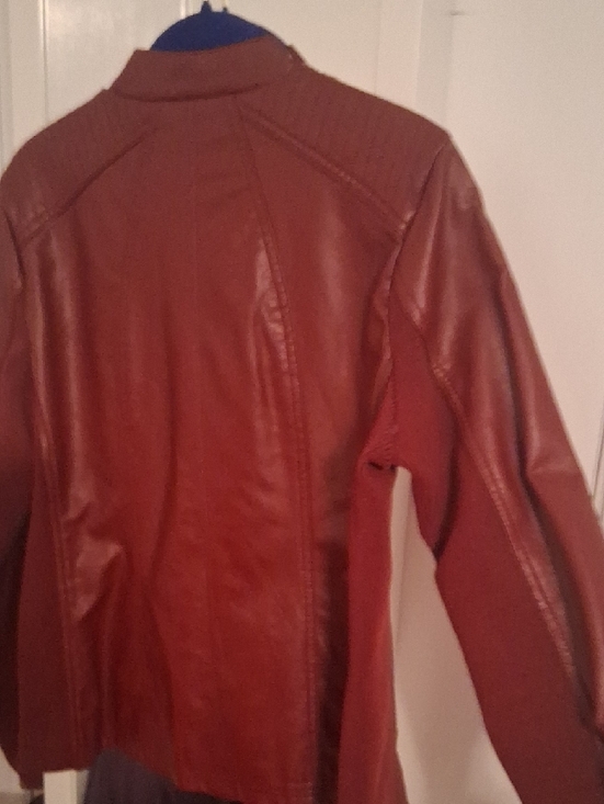 Faux Leather Moto Jacket - Rust Brown - Picture 5 of 14